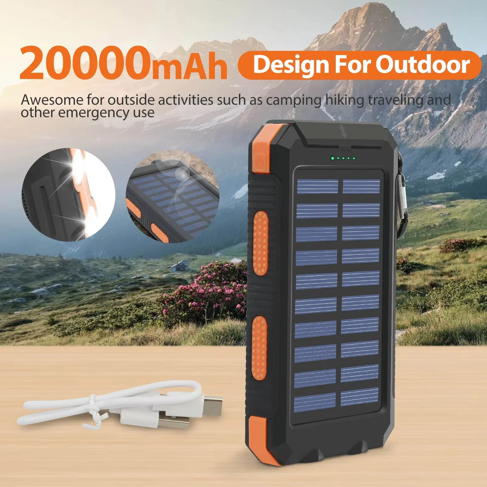 Waterproof Solar Power Bank 20 - Solar Emergency Charger recension och pris